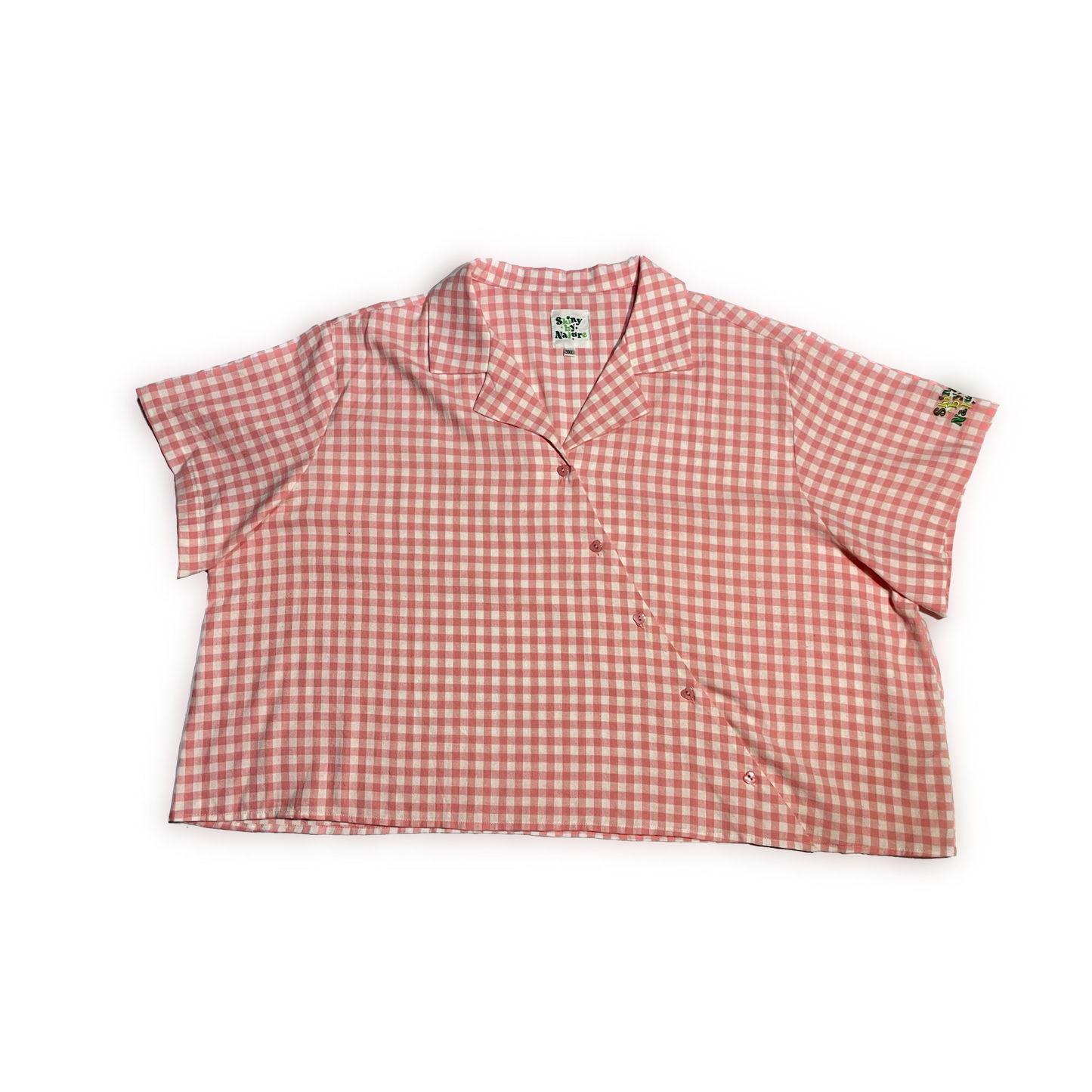 Shiny By Nature Pink Checkered Heart Button Up