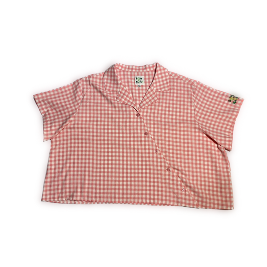 Shiny By Nature Pink Checkered Heart Button Up